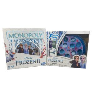 Disney Frozen Monopoly Board Game & Frosted Fishing Snowflake Catching Game